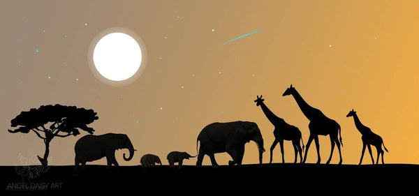 Elephant & Giraffe Moon  Walk Painting