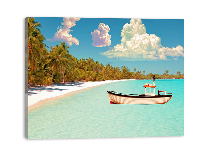 Coconut Trees and Boat Painting 