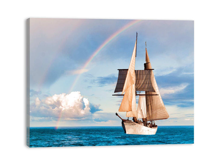 Sailing Ship Rainbow Painting 