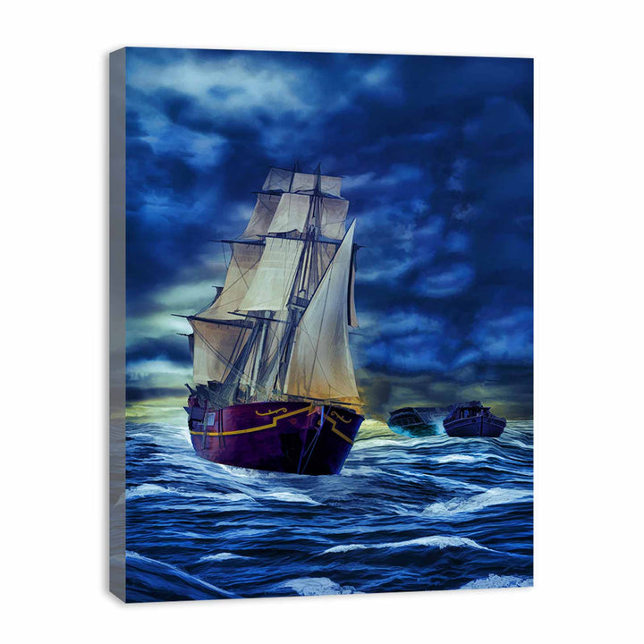Sailing Ship in Storm Painting 
