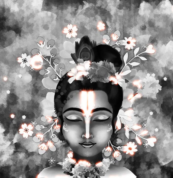 Black And White Krishna Painting