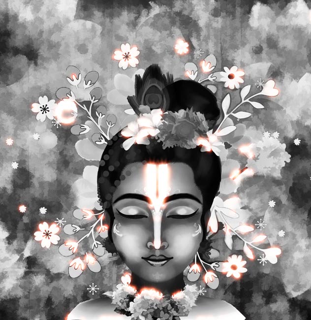 Black And White Krishna Painting
