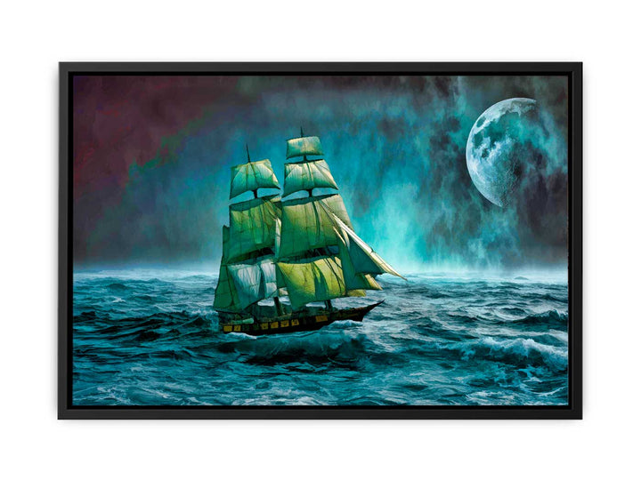 Sailing Ship Storm  & Moon Painting 