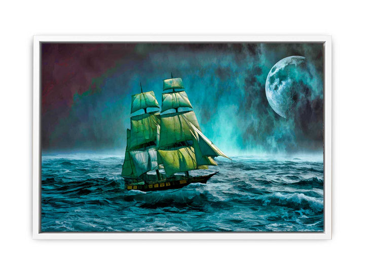 Sailing Ship Storm  & Moon Painting 