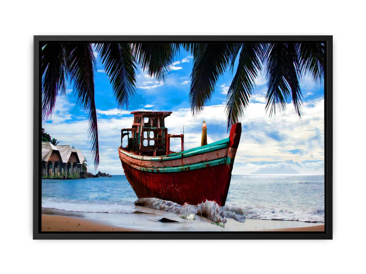 Vintage  Boat  Beach Painting 