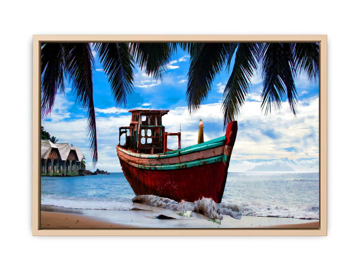 Vintage  Boat  Beach Painting 