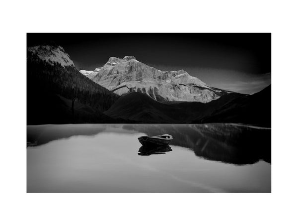 Black and White lake and Boat Painting 
