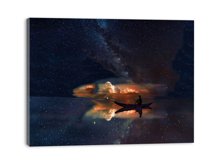 Man Boat  Galaxy Universe Painting 