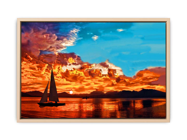 Ship in Sunset Painting 
