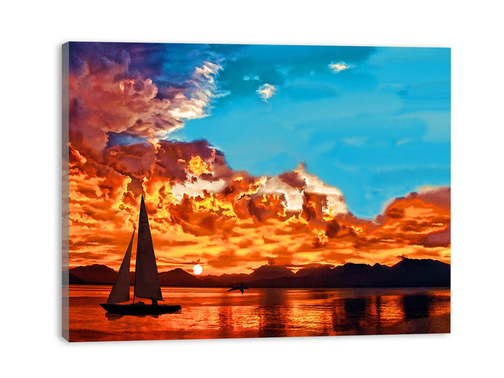 Ship in Sunset Painting 