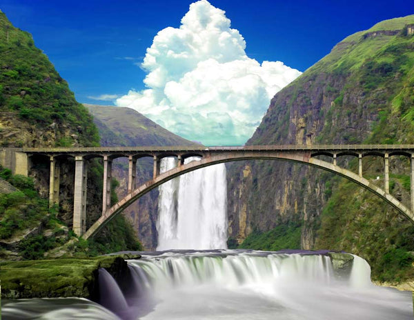 Waterfall over Bridge Painting