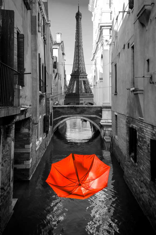 Red umbrella Eiffel tower View  Painting