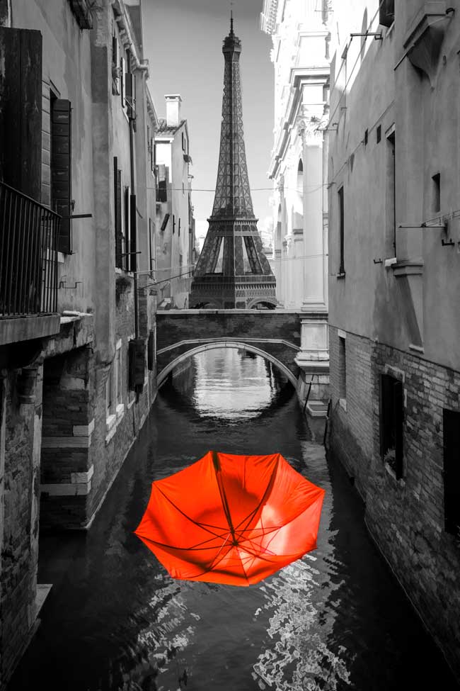 Red umbrella Eiffel tower View  Painting