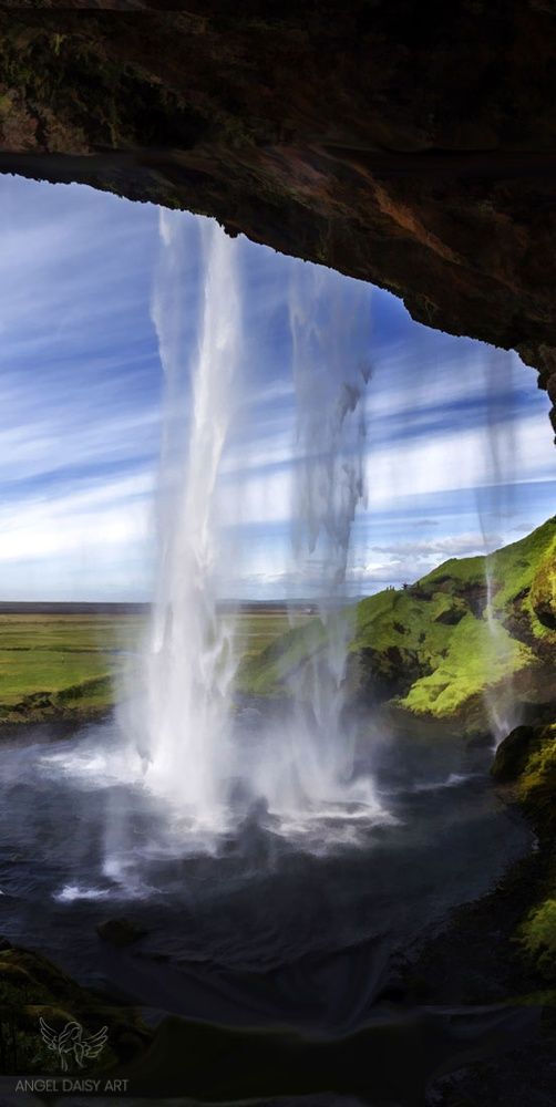 High Rock Waterfall Vertical Painting 