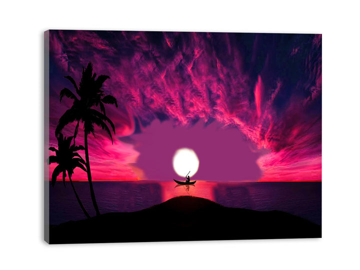 Sunset River and Boat Painting 