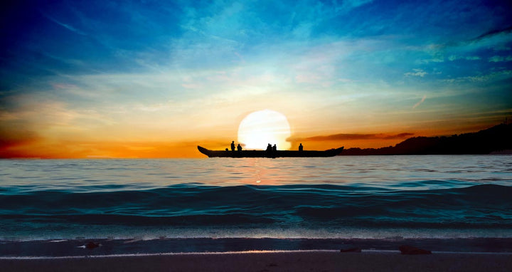 Boat And Sunset Painting